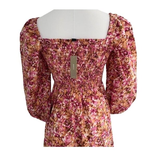 J. Crew Smocked Puff-Sleeve Dress in Pink Faded Floral Size Small NWT - Picture 10 of 11